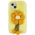 3D Plush Chlupatá zima iPhone 14 TPU Pouzdro - Žlutá květ