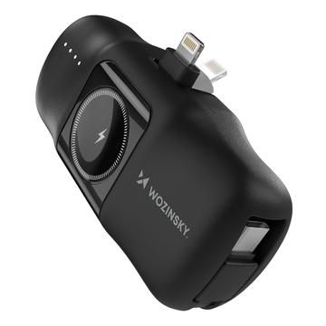Wozinsky WF16-YLS 5000mAh Lightning Power Bank with Built-in USB-C Cable & Apple Watch Charger - 15W - Black