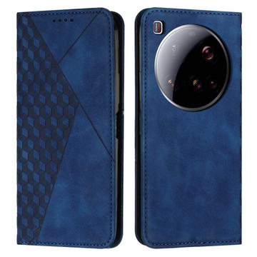 Xiaomi 15 Ultra Rhombus Pattern Wallet Case with Magnetic Closure - Blue