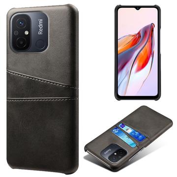 Plastové Pouzdro Xiaomi Redmi 12C Potažené s Kapsami na Karty – Černé