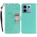 Xiaomi Redmi Note 13 Owl Rhinestone Wallet Case - Cyan