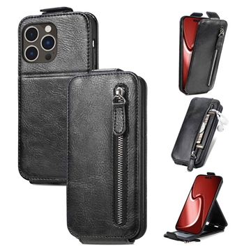 iPhone 16 Pro Kapsa na zip Vertical Flip Case - černá