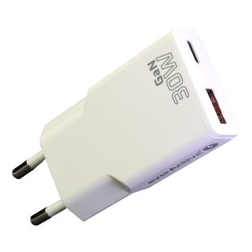 everActive SC-380Q GaN Super Slim 30W Charger with USB QC3.0 & USB-C PD Ports - White
