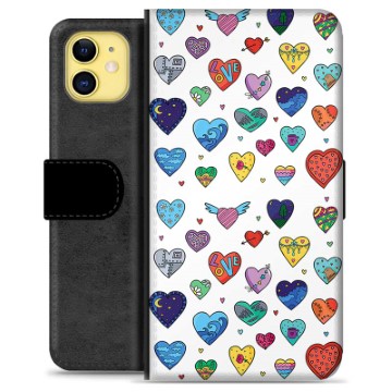 Prémiové peněženkové pouzdro iPhone 11 - Hearts