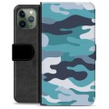 Prémiové peněženkové pouzdro iPhone 11 Pro - Blue Camouflage
