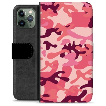 Prémiové peněženkové pouzdro iPhone 11 Pro - Růžová kamufláž