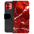 Prémiové peněženkové pouzdro iPhone 12 mini - Červený mramor