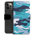 Prémiové peněženkové pouzdro iPhone 12 Pro Max - Blue Camouflage