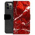 Prémiové peněženkové pouzdro iPhone 12 Pro Max - Červený mramor