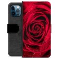 Prémiové peněženkové pouzdro iPhone 12 Pro - Růže