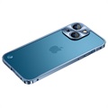 Mini kovový nárazník iPhone 13 s temperovaným sklem dozadu - modrá