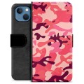 Prémiové peněženkové pouzdro iPhone 13 - Růžová kamufláž