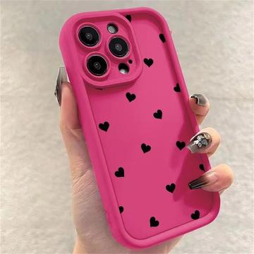 iPhone 13 Pro Heart Pattern Shockproof TPU Case with Raised Edges - Hot Pink