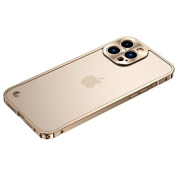 Kovový nárazník pro iPhone 13 Pro s plastovým zadním dílem - zlato