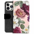 Prémiové peněženkové pouzdro iPhone 13 Pro - Romantické květiny