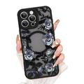 iPhone 13 Pro Vintage Rose Flower Pattern Hybrid Case - MagSafe Compatible - Black