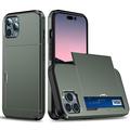 iPhone 14 Pro Hybrid Case with Sliding Card Slot - Army Green