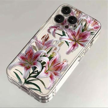 iPhone 14 Pro Max Floral Pattern TPU Case - Pink Lily