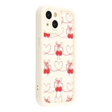 iPhone 14 Stylish Shockproof TPU Case with Raised Edges - White / Bow-Tied Cherries