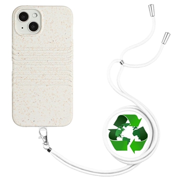 String Řady iPhone 14 Biologicky Odbouratelné Pouzdro s Popruhem - Bílý