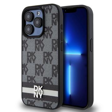 iPhone 15 Pro DKNY Checkered Pattern and Stripe Case - Black