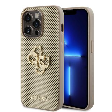iPhone 15 Pro Guess Perforované 4G třpytivé logo - zlaté