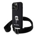 Pouzdro iPhone 15 Pro Karl Lagerfeld Saffiano Crossbody Metal Ikonik - černé