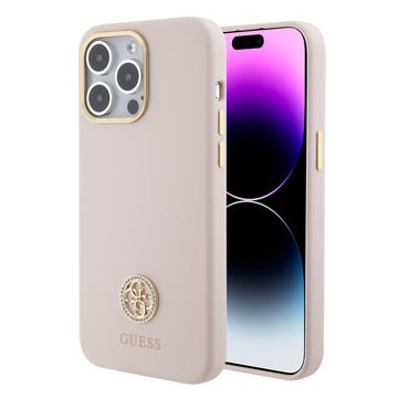 iPhone 15 Pro Max Guess 4G Rhinestone Metal Logo Liquid Silicone Case - růžový