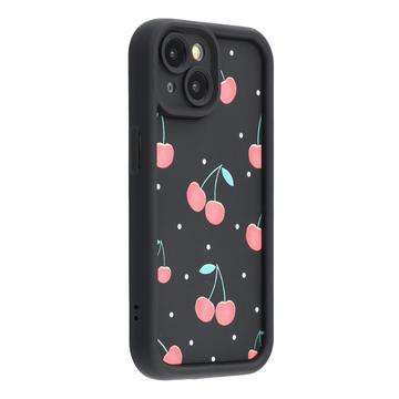 iPhone 15 Stylish Shockproof TPU Case with Raised Edges - Black / Cherries