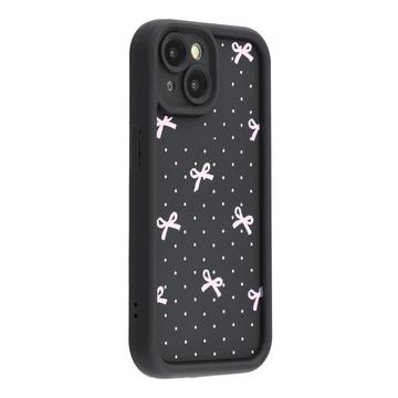 iPhone 15 Stylish Shockproof TPU Case with Raised Edges - Black / Polka Dot Bow