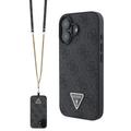 iPhone 16 Guess 4G Strass Triangle Metal Logo Case with Crossbody Strap - Black