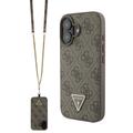 iPhone 16 Guess 4G Strass Triangle Metal Logo Case with Crossbody Strap - Brown