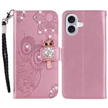 iPhone 16 Owl Rhinestone Wallet Case