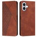 iPhone 16 Plus Rhombus Pattern Wallet Case with Magnetic Closure - Brown