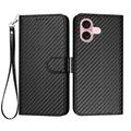 iPhone 16 Premium Wallet Case with Strap - Carbon Fiber Texture