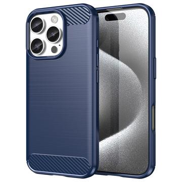 iPhone 16 Pro Pouzdro z Kartáčovaného TPU - Uhlíkové Vlákno - Modrý