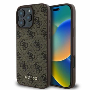 iPhone 16 Pro Guess 4G Metal Gold Logo Hybridní Pouzdro - Hnědý