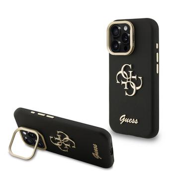 iPhone 16 Pro Max Guess Grained 4G Logo Stand Camera Frame Case - Black