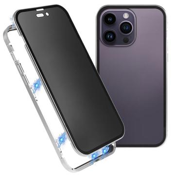 iPhone 16 Pro Max Magnetické Pouzdro s Tvrzeným Sklem - Soukromí - Stříbrný