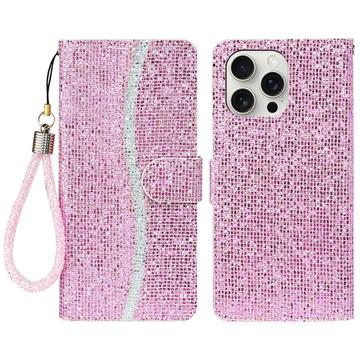 iPhone 16 Pro Max Stylish Glitter Wallet Case - Pink