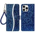 iPhone 16 Pro Stylish Glitter Wallet Case - Blue