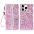 iPhone 16 Pro Stylish Glitter Wallet Case - Pink
