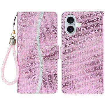 iPhone 16 Stylish Glitter Wallet Case - Pink