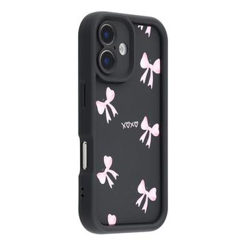 iPhone 16 Stylish Shockproof TPU Case with Raised Edges - Black / Bow