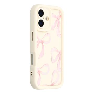 iPhone 16 Stylish Shockproof TPU Case with Raised Edges - White / Big Bow