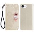iPhone 16e Owl Rhinestone Wallet Case - Gold