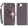 iPhone 16e Owl Rhinestone Wallet Case - Grey