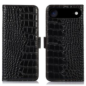 Crocodile Série iPhone 17 Air Kožené Pouzdro na Peněženku s RFID