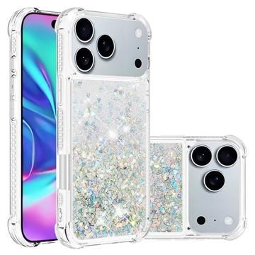 iPhone 17 Pro Glitter Quicksand TPU Case - Silver Hearts