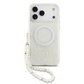 iPhone 17 Pro Max Guess IML Flowers Allover Electro Case with Pearl Strap - MagSafe Compatible - White